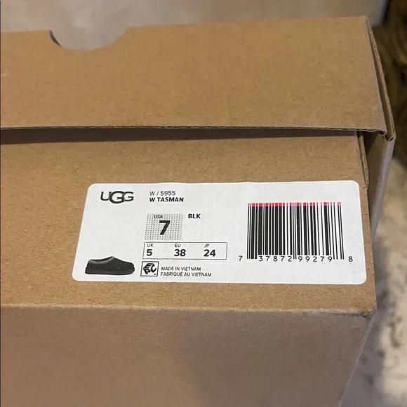 UGG Black Slippers with White Trim - Picture 2 of 3